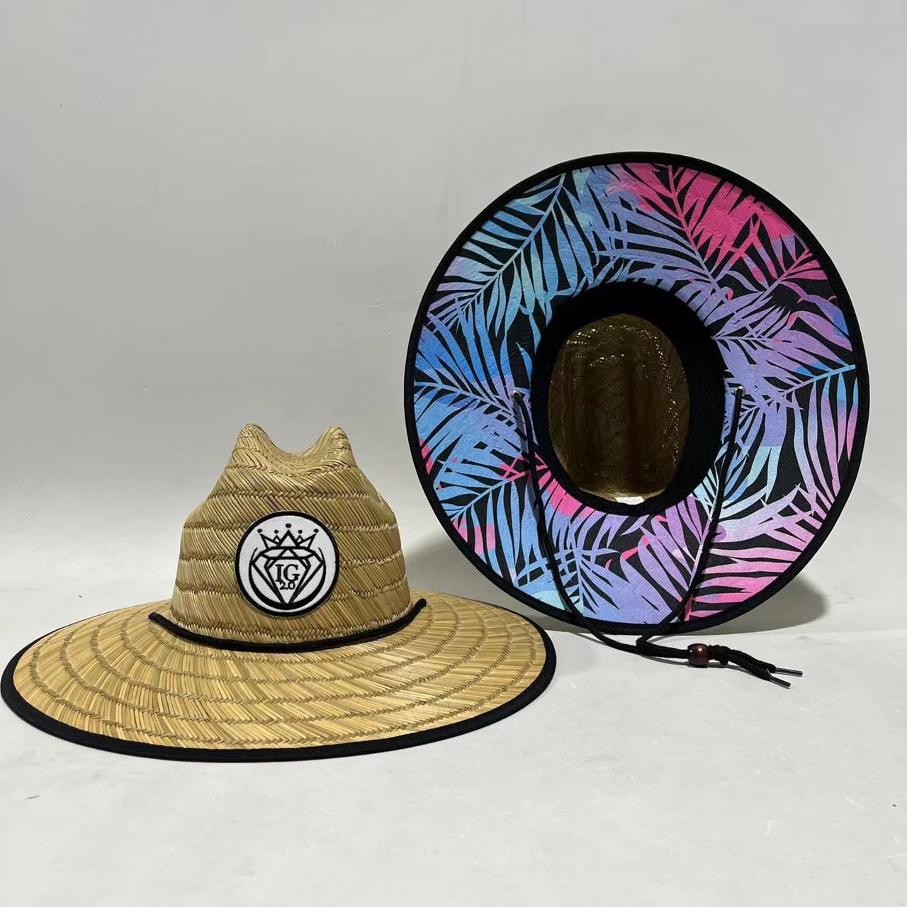 Chapeau de paille fougère mauve & rose